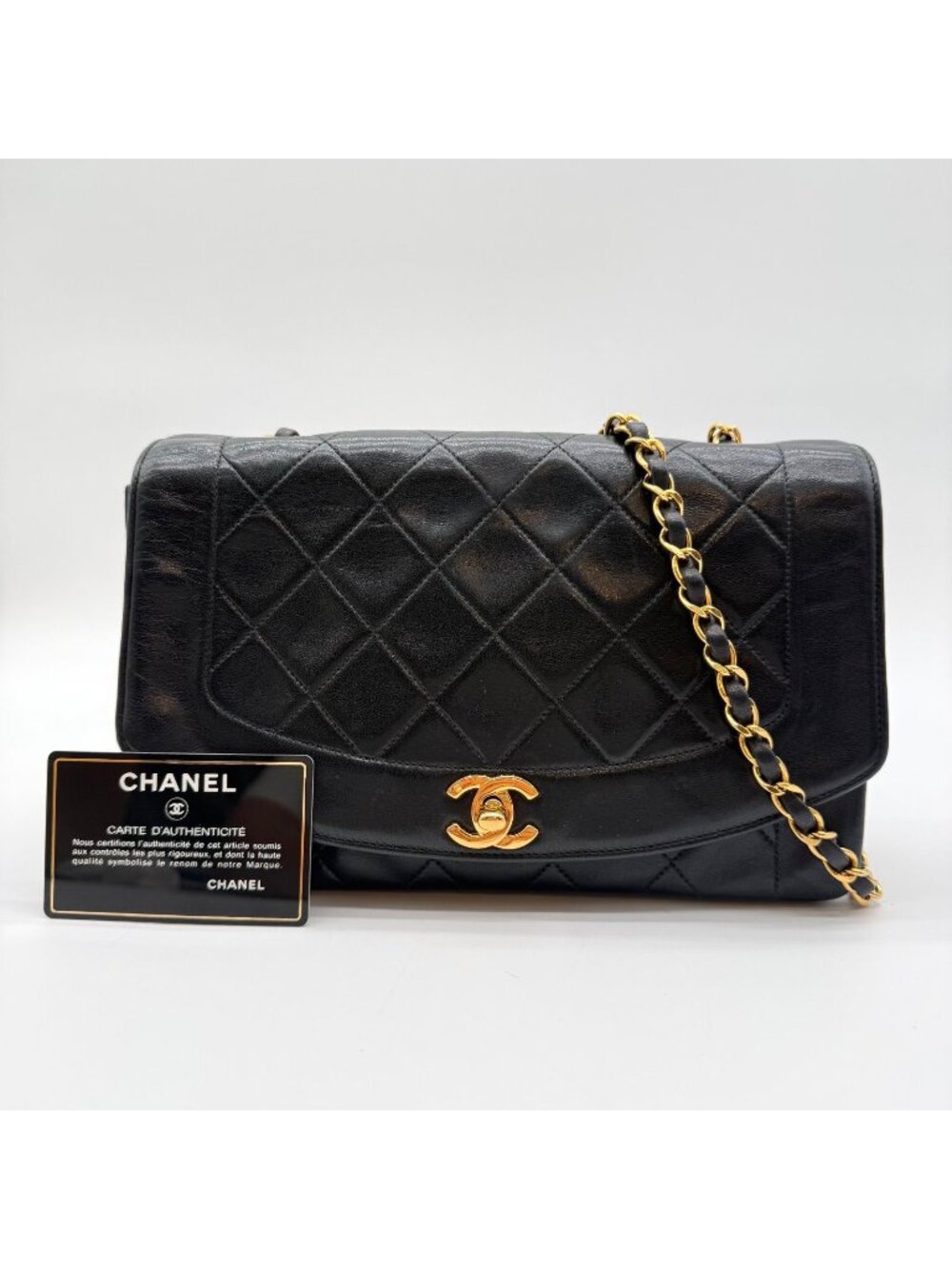Chanel Diana Lambskin Quilted Shoulder Bag Black